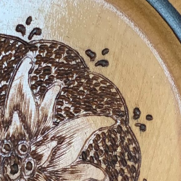Wood Pyrography Plate Floral Burning Mexico Decorative Wall Art Hand Crafted - Picture 7 of 7